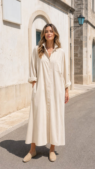 Women's Casual Long Sleeve Button-Down Maxi Shirt Dress