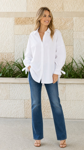 Women's Casual Oversized Button-Down Shirt with Tie Cuffs