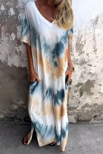Plus-Size Printed Short-Sleeve Dress (With Pockets)