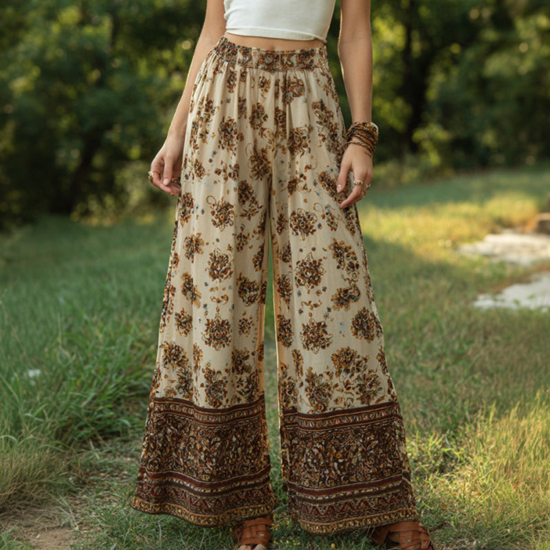 Women's Retro Bohemian Floral Patchwork Linen Trousers