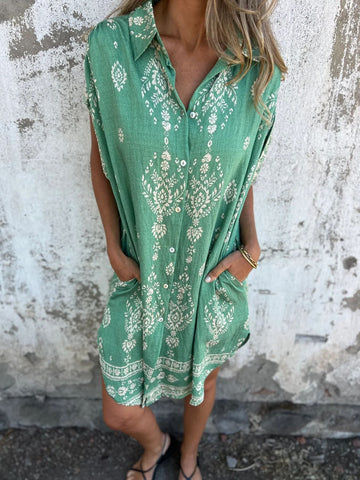Printed Short-Sleeve Shirt Dress