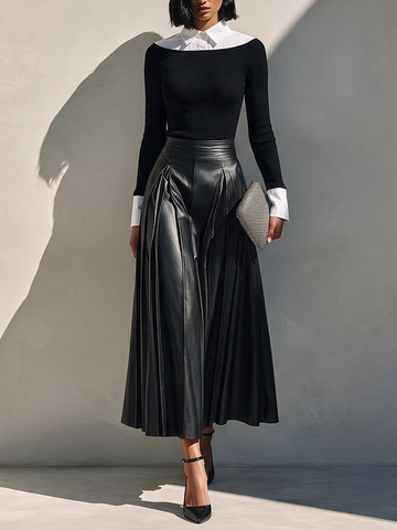 Women's Faux-Layer Knit Top & Leather Skirt Set MDZ2178H8ZRK
