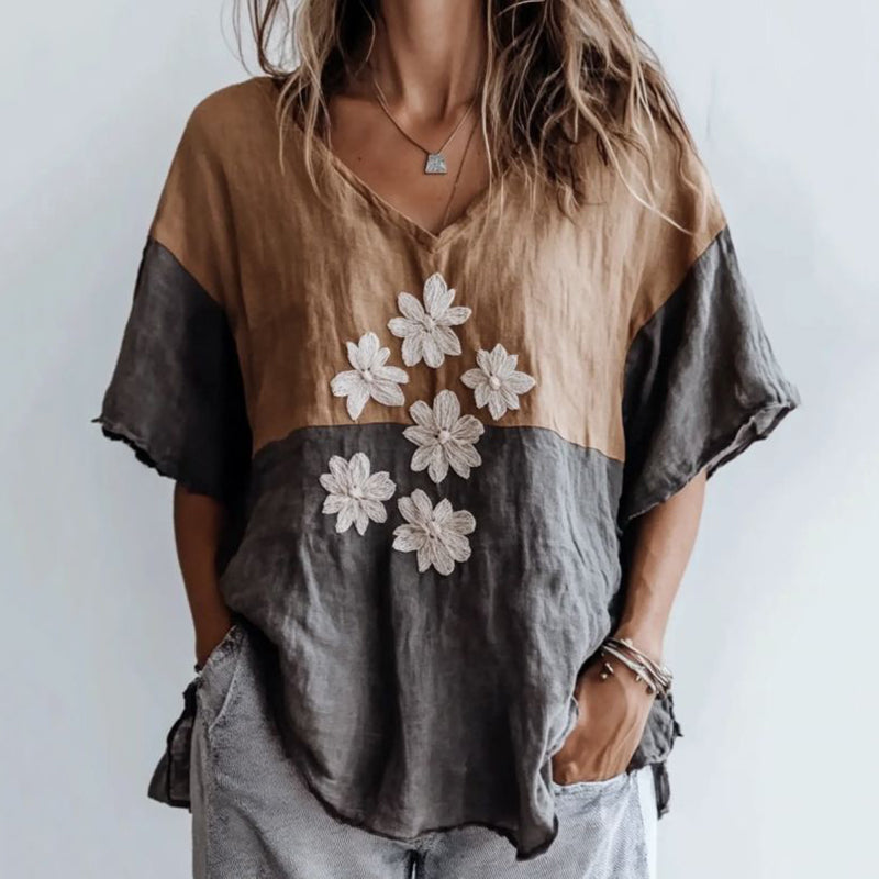 Vintage Floral Patchwork Color Block Art Comfy Shirt