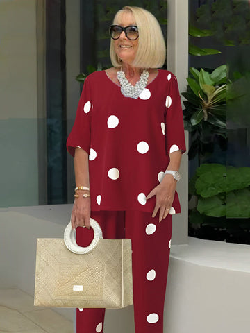 Vacation Two Piece Set BOHO Outfits Set Casual Polka Dot Matching Two-piece Set