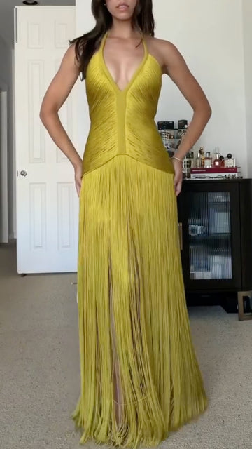 Fringe Halter Maxi Dress