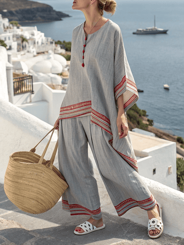 Women'S Loose Contrast Striped Pants Set