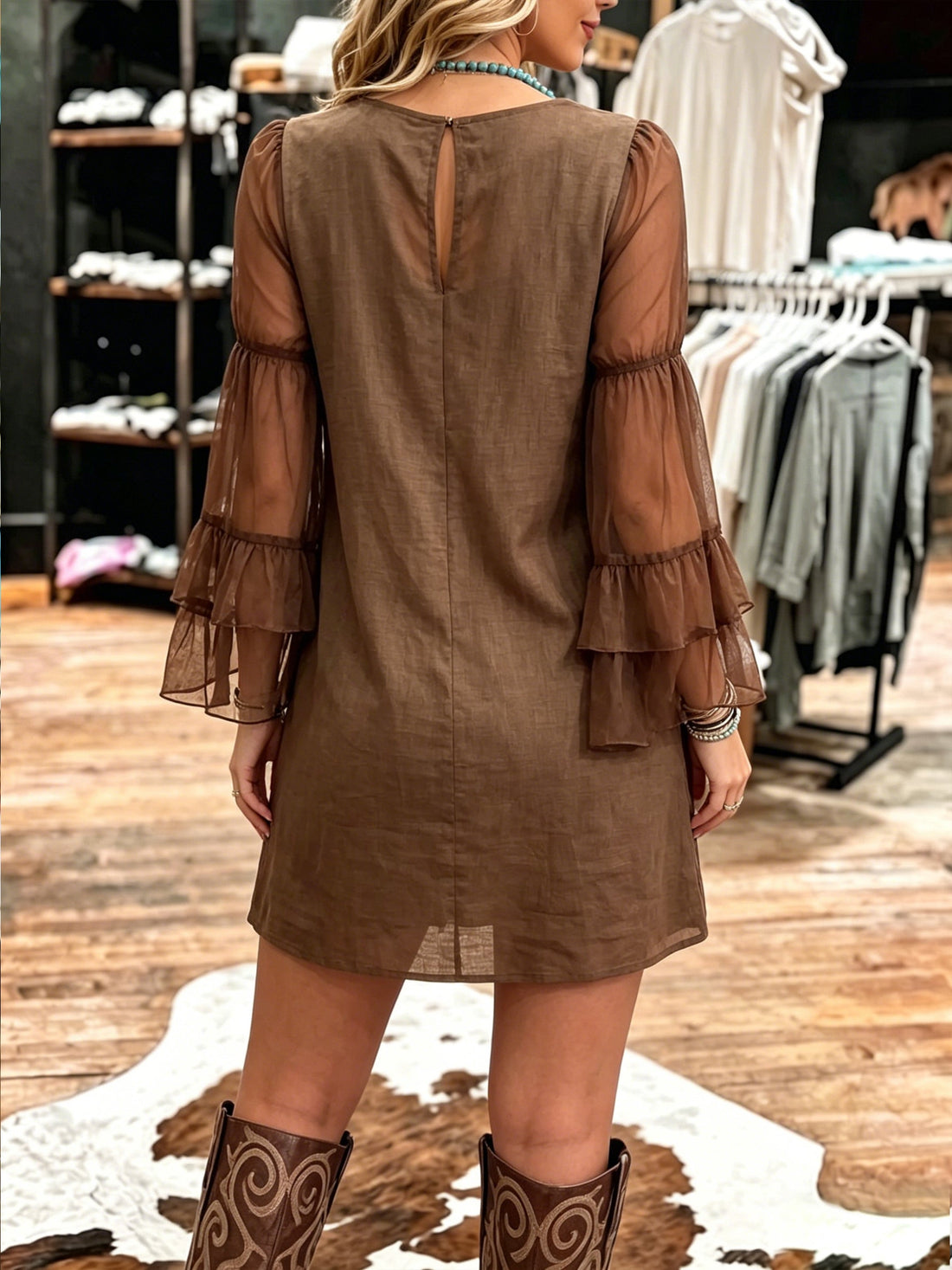 Women's Vintage V-neck Patchwork Chiffon Dress