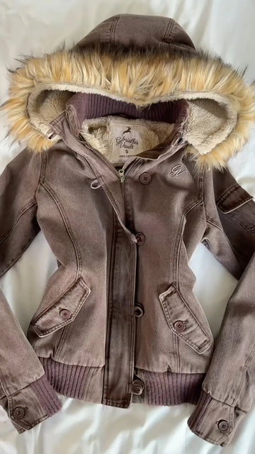 Denim Hooded Jacket With Faux Fur Trim
