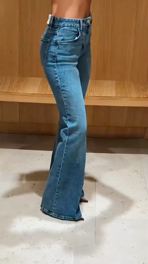 Mid Wash Straight Leg Flare Jeans