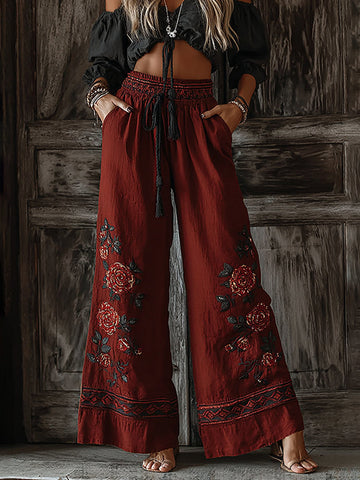 Women's Floral Print Linen Pants