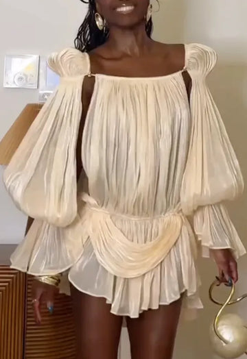 Off Shoulder Pleated Ruffle Romper