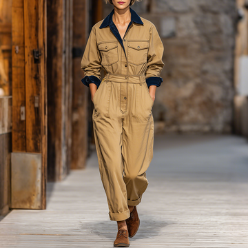 Vintage Street Style Multi-pocket Workwear Jumpsuit