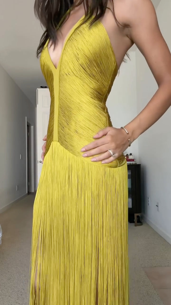 Fringe Halter Maxi Dress