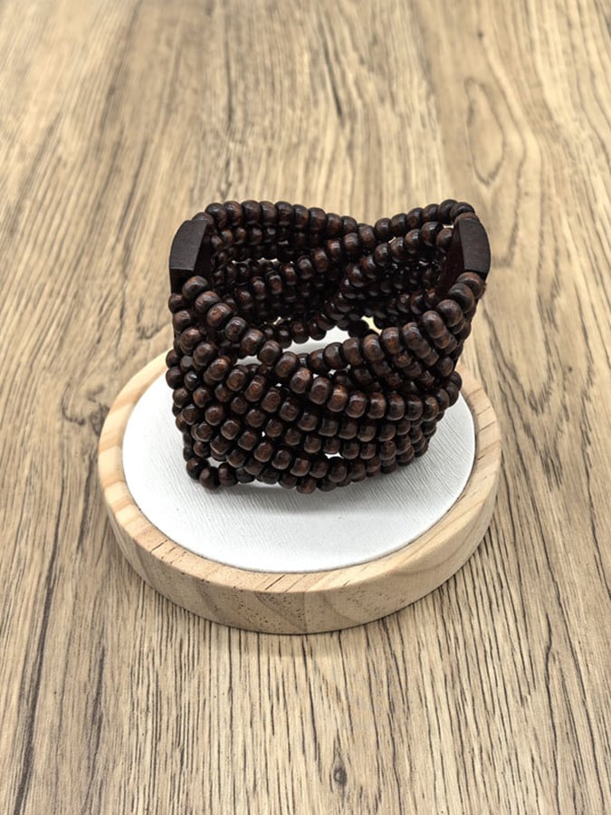 Women's Bohemian Retro Mixed Color Popular Elastic Wood Bead Bracelet