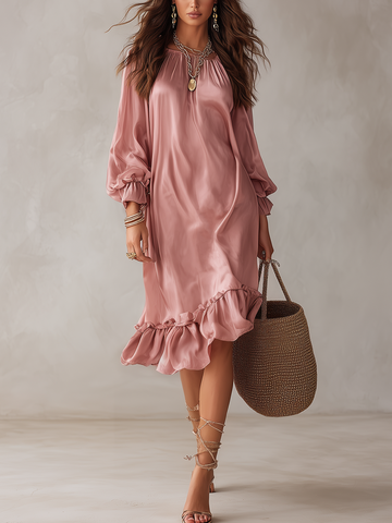 Soft Ruffle Hem Midi Dress