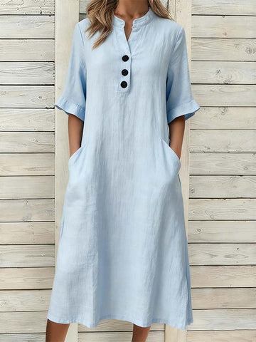 Women'S Casual Solid Color Pocket Dress