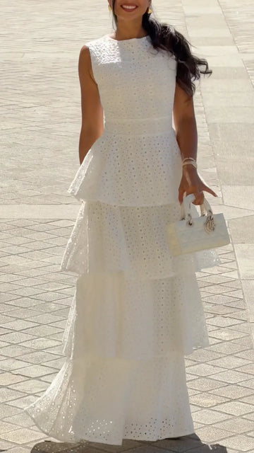 White Eyelet Tiered Maxi Dress