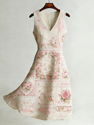 Women's Retro Bohemian Floral Pattern Casual Sleeveless Dress