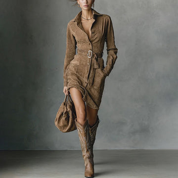 Women's Autumn And Winter New Western Retro Suede Dress