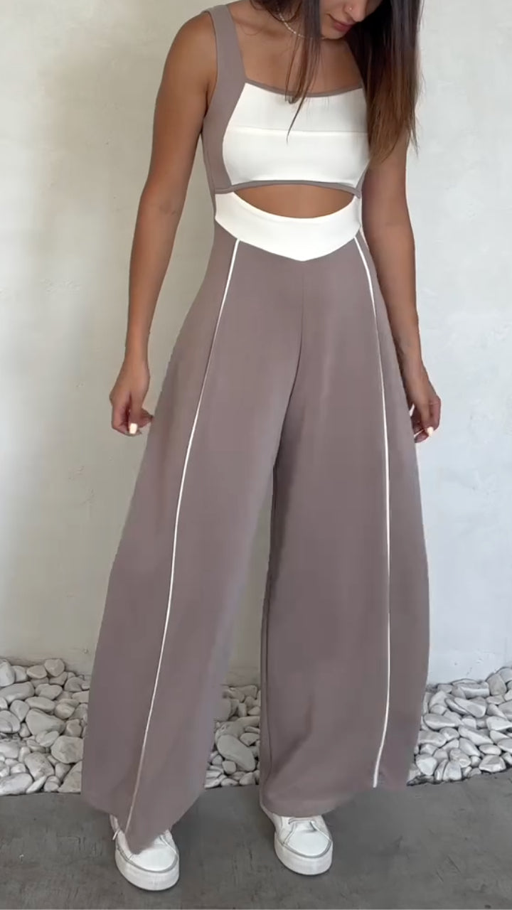 Cutout Jumpsuit&Zip Up Shrug 2 Piece  Set