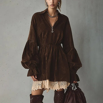 Women's Western Retro Style Autumn And Winter New Suede Dress
