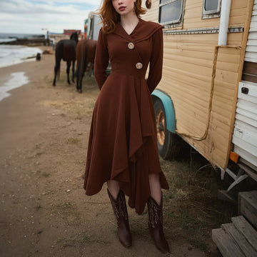Women's Retro Western Style Lapel Dress