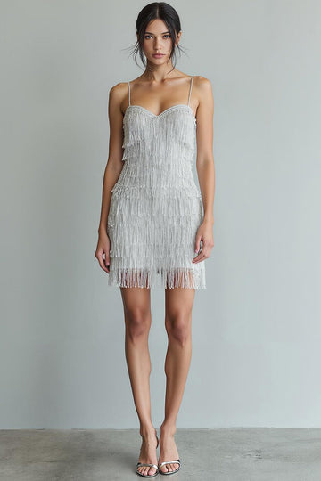 Silver Sweetheart Bodycon Short Fringe Homecoming Dress