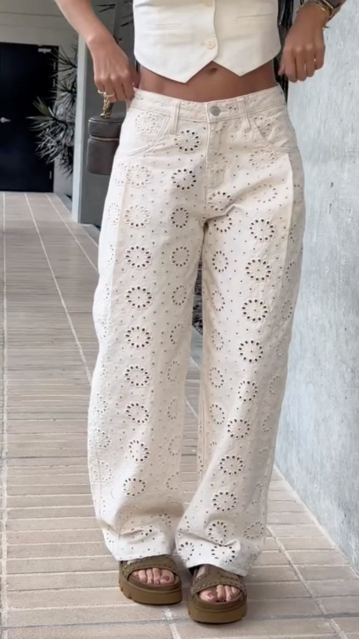 Eyelet Embroidered Wide Leg Pants