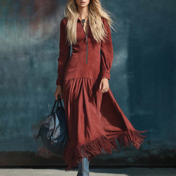 Women's Retro Tassel Dress (Red Style)