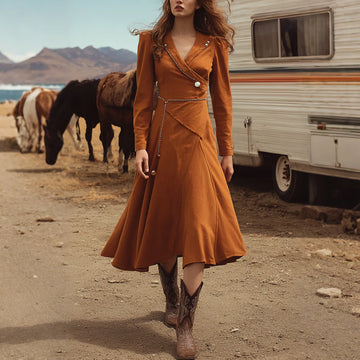Women's Retro Western Style V-Neck Dress