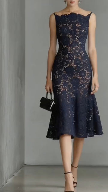 Off Shoulder Lace Mermaid Midi Dress