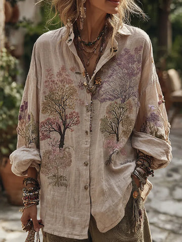 Women's Floral Art Button Down Comfy Shirt
