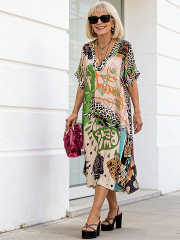 Leopard Print Color Print Deep V Dress
