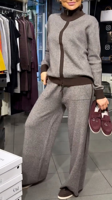 Grey Knit Two Piece Tracksuit Set