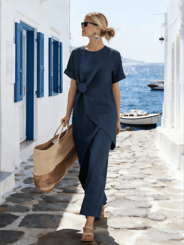 Women's Round Neck Irregular Short-Sleeved Suit
