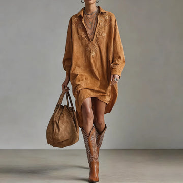 Women's Autumn And Winter New Western Retro Suede Dress
