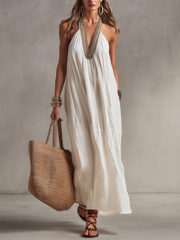 Elegant Textured Halter Maxi Dress