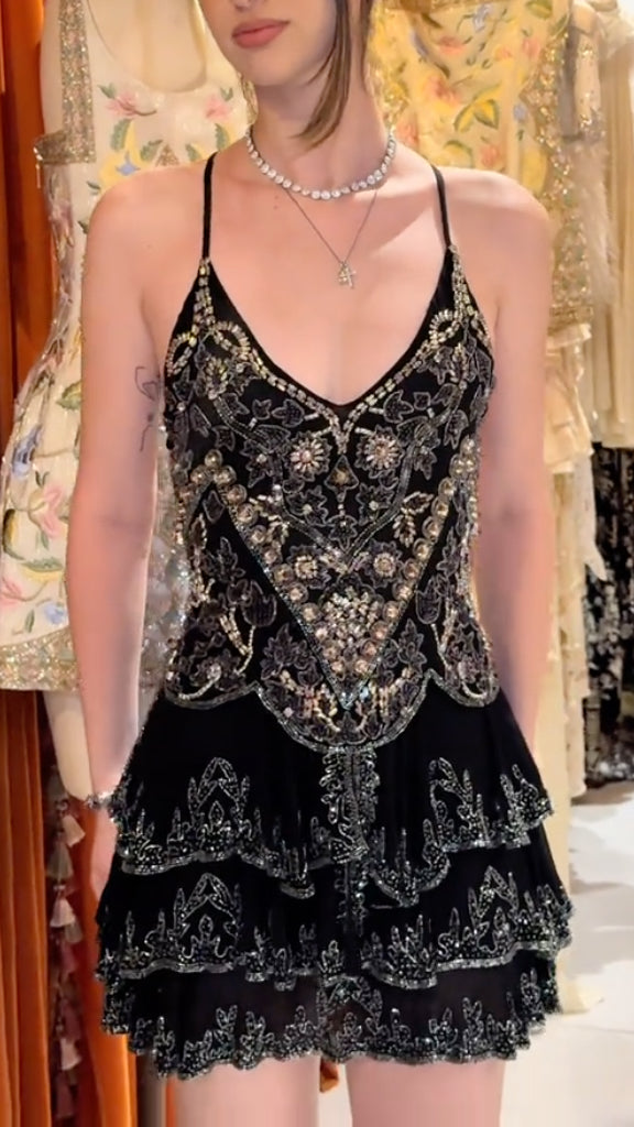 Beaded Ruffle Mini Dress