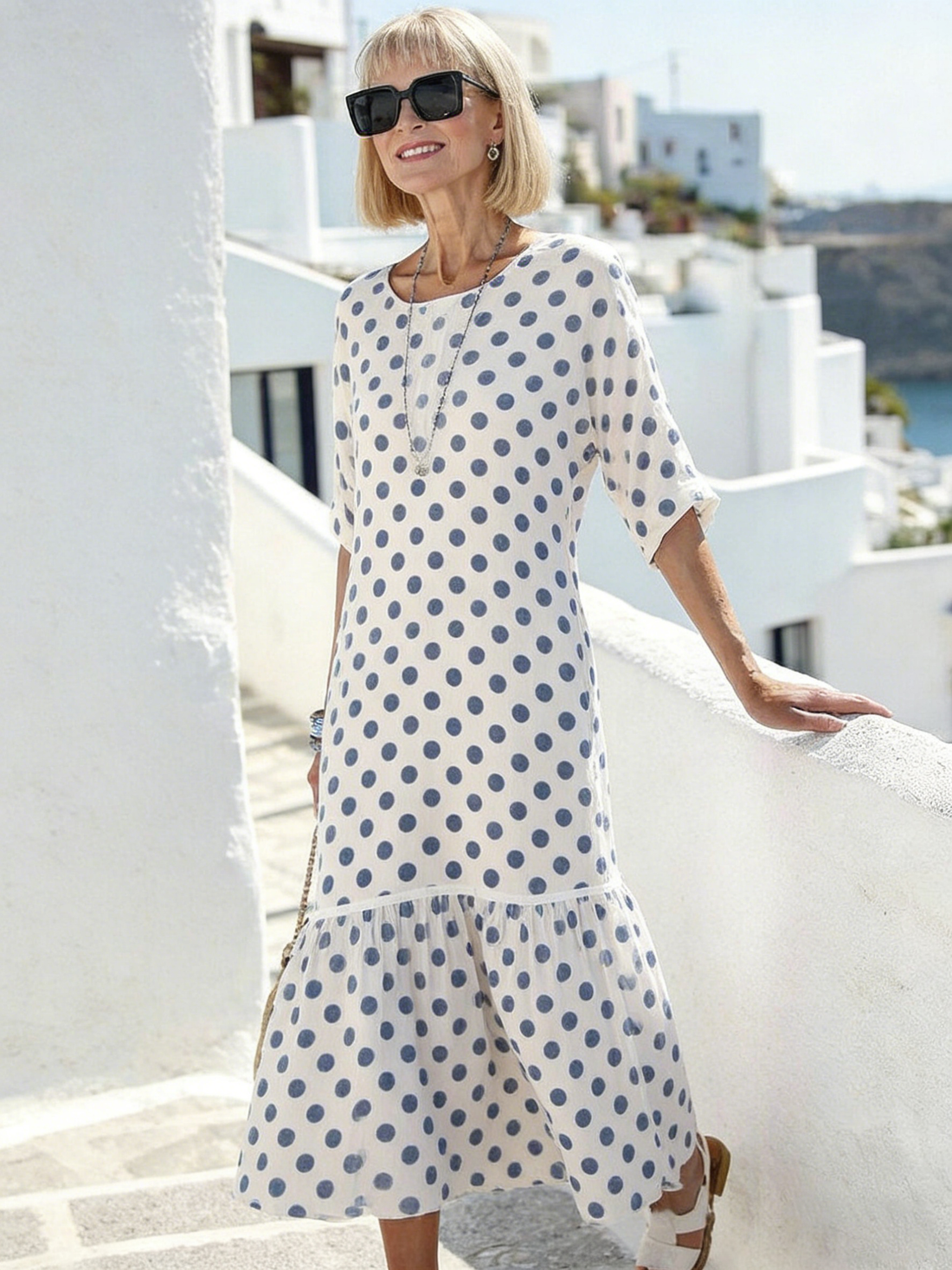 Vacation Casual Round Neck Half Sleeve Pullover Digital Printing Women's Dress Long Dress