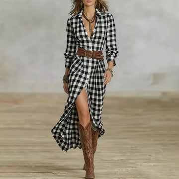 Women's Western Vintage Plaid Dress