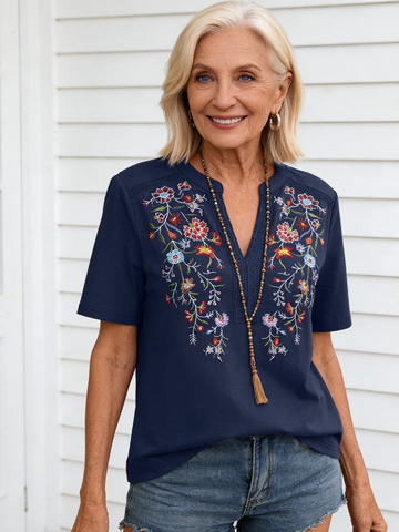 Embroidery Fashion 10,000 Needles Embroidery Splicing Lace Lace Top Women's T