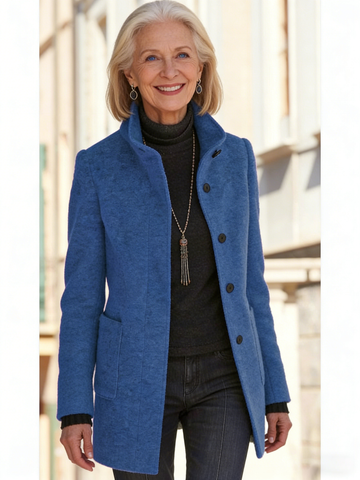 Outfits Women's Solid Color Button-up Collar Tweed Jacket