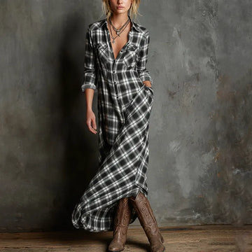 Women's Western Vintage Plaid Dress