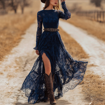 Women's Vintage Elegant Western-Inspired Lace Dress