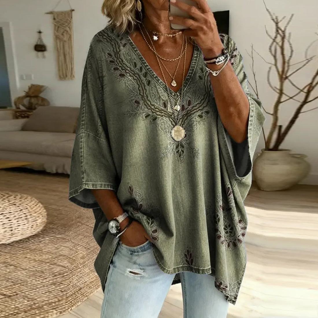 Women's Ethnic Floral Print Casual Top