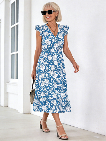 Vacation Casual Fungus Edge Flower Waist Long Dress Vacation Dress Women's Clothing