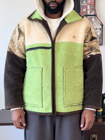 Men Color Block Sherpa Fleece Zip Jacket