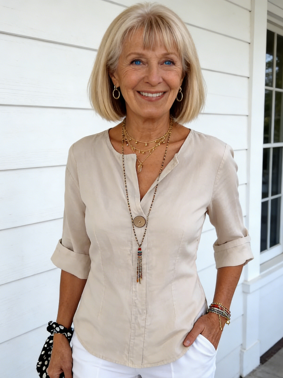 Cotton and Linen Loose T-shirt Women's V-neck Cotton and Linen Button-down Top