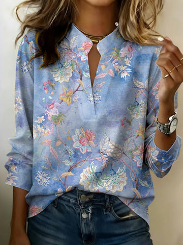 Women's Casual Retro Purple Artistic Art Print Cotton Shirts