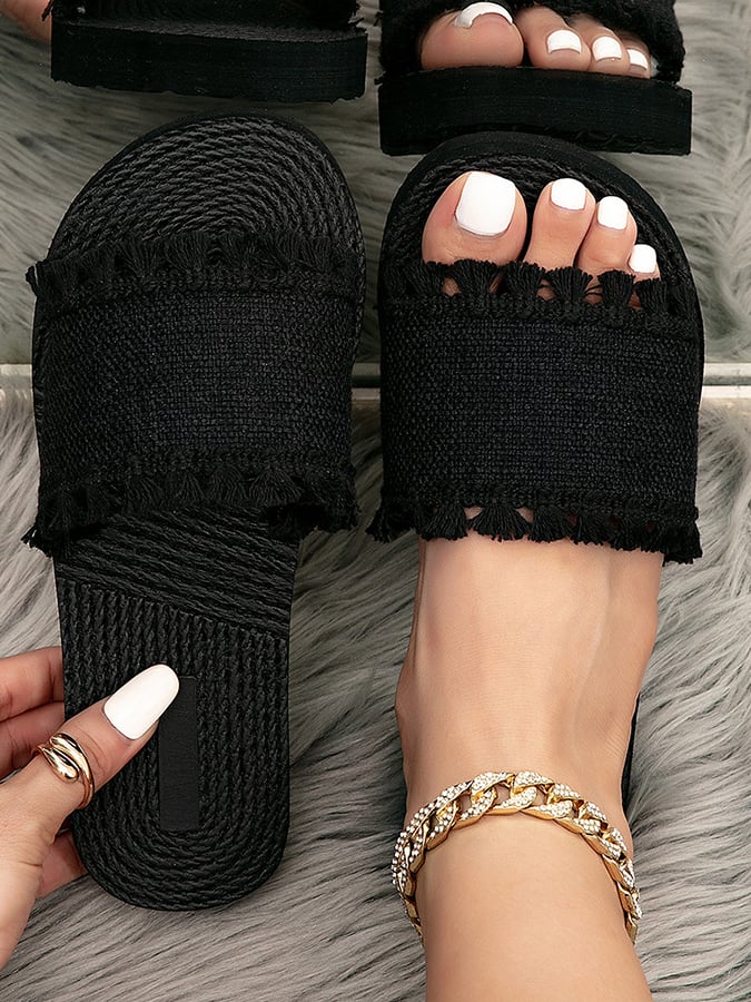 Women'S Straw Flat Beach Slippers